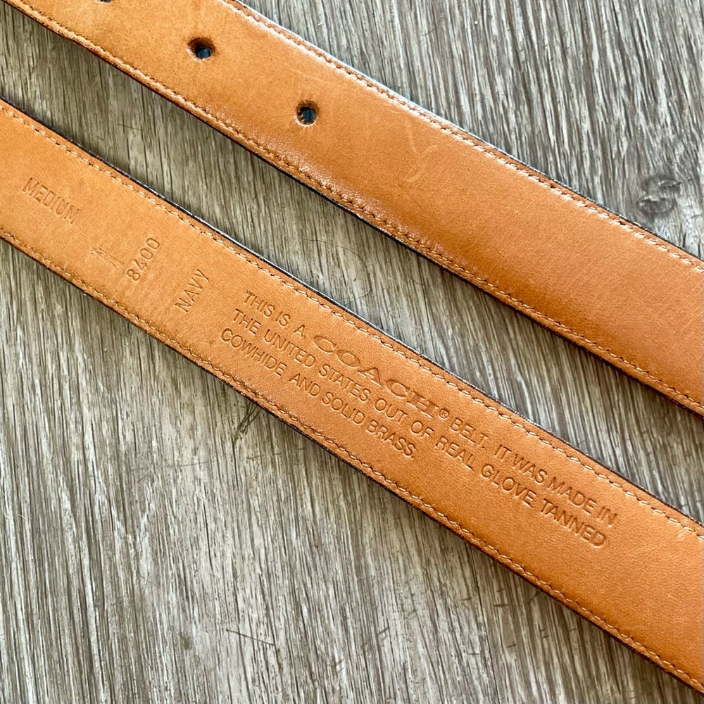 Vintage Coach 8400 Classic Navy Glove Tanned Cowhide Leather Brass Buckle Belt - Picture 16 of 16
